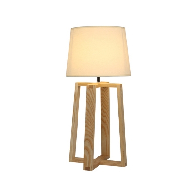 Tapered Fabric Table Light Nordic 1 Bulb White Nightstand Lamp with Dual Wood Frame