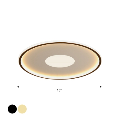 Thinnest Concentric Round Ceiling Flush Minimal Acrylic Bedroom LED Flush Light Fixture in Gold/Black, 12