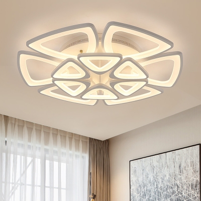 Triangular Flower LED Ceiling Light Fixture Contemporary Acrylic 5/12/18 Heads White Semi Flush Mount Lamp for Living Room