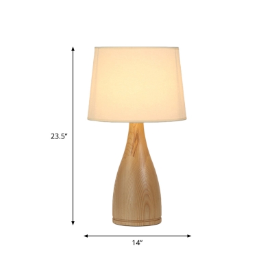 Vase Shaped Night Table Lamp Simple Wooden 1-Light Bedroom Nightstand Light with Tapered Fabric Shade
