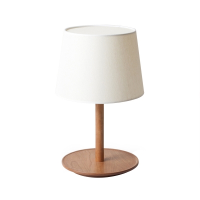White Empire Shade Night Stand Light Minimalism Single Fabric Table Lamp with Wooden Base
