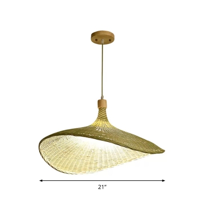 Wide-Brimmed Shade Tearoom Hanging Light Bamboo 1/3-Light Asia Ceiling Pendant in Beige, 12.5