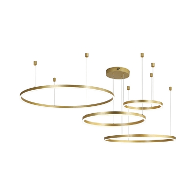 3/4/5-Tier Halo Ring Suspension Light Minimalist Metal Living Room LED Chandelier Pendant in Brushed Gold