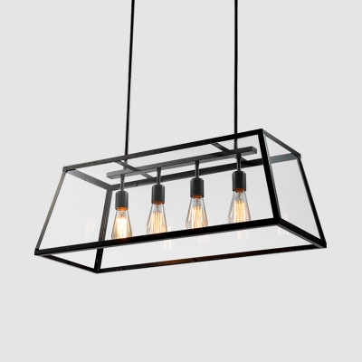 4-Light Acrylic Island Pendant Industrial Black Trapezoid Bistro Ceiling Suspension Lamp