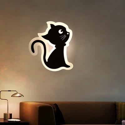 Acrylic Moon/Cat/Smile Face Sconce Light Kids Style LED Flush Mount Wall Lamp in White for Living Room
