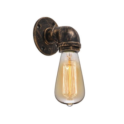 Antiqued Bronze Pipe Small Wall Lamp Factory Wrought Iron 1 Bulb Bathroom Wall Light with Gauge Deco