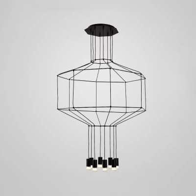 Black 4/6/8-Bulb Chandelier Industrial Iron 3D Hexagon/Long Column Hanging Pendant Light with Tube Shade