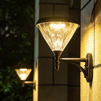 Black Cone Lantern Sconce Minimalist Acrylic Entry Gate Solar LED Wall Mount Lamp