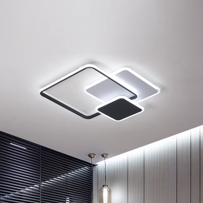 Black Tri-Square Ceiling Flush Mount Modern Acrylic LED Flush Light Fixture in Warm/White/3 Color Light, 19.5