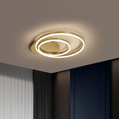 Circular Bedroom Ceiling Flush Light Acrylic 2-Light Minimalist Small/Medium/Large LED Flushmount in Gold/Coffee