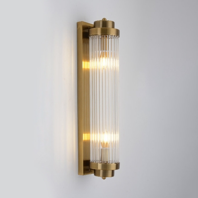 Clear Ribbed Glass Tube Sconce Light Postmodern 1-Light Gold Wall Light Kit for Living Room