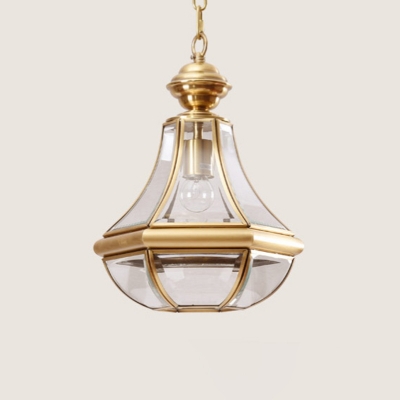 Clear/Water Glass Pear Shaped Pendant Lamp Traditional Single-Bulb Dining Room Hanging Light Fixture in Brass