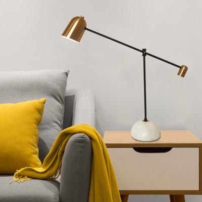 Cloche Shade Table Lamp Mid-Century Metal Single White and Brass Swing Arm Night Light with Marble Base