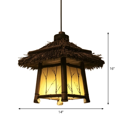 Country Style 1 Light Pendant Lamp Brown Hut/Pavilion Suspended Lighting Fixture with Bamboo Shade