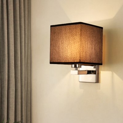 Cuboid Living Room Sconce Light Fabric 1 Bulb Modern Style Wall Mounted Lamp in Beige/Coffee/Flaxen