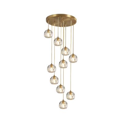 Cut K9 Crystal Orb Multi-Pendant Modern Stylish 3/6/10 Heads Brass Ceiling Suspension Lamp