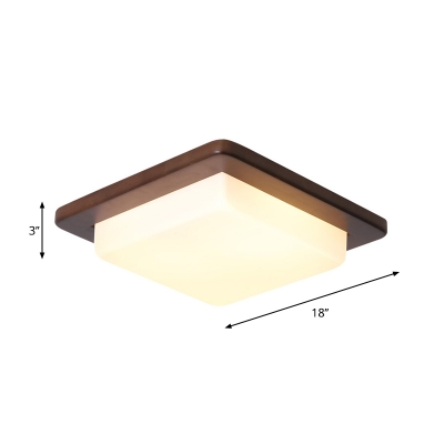 Flower/Square/Round LED Flush Light Minimalist Wood Dark Brown Ceiling Lamp with Acrylic Shade, 14