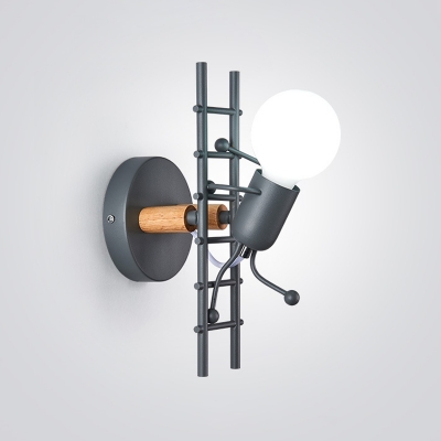 Grey/White Stair Bulb-Man Wall Sconce Creative Nordic 1-Light Metal Wall Mount Light Fixture