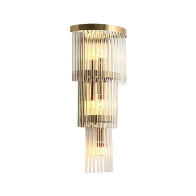 Hexagon/Tiered/Half-Cylinder Wall Lamp Modern Prismatic Crystal 1/2/3-Light Living Room Sconce Light in Gold