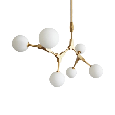 Molecule Chandelier Lighting Postmodern Milk Ball Glass 3/5/7-Bulb Gold Hanging Ceiling Light over Table