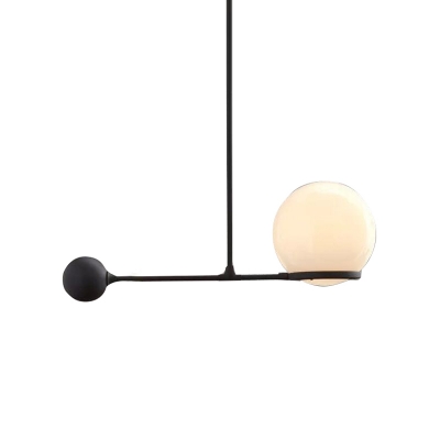 Postmodern Novelty Lever Suspension Light Milky Ball Glass 1 Head Bedside Pendant Lamp in Black/Gold