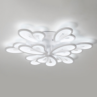 Romantic Modern 3/5/12-Light Semi Flush White Angel Wing LED Ceiling Mount Light with Acrylic Shade, Warm/White Light