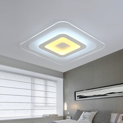 Thinnest Square/Rectangle Acrylic Ceiling Lamp Minimalism White LED Flush-Mount Light Fixture in Warm/White Light, Small/Large