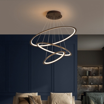Ultrathin 3/4 Tiers Ceiling Pendant Minimal Aluminum Living Room LED Chandelier Light in Gold/Coffee