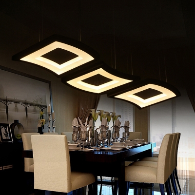 White Curved Square Cluster Pendant Modern Style Acrylic LED Hanging Ceiling Light in Warm/White Light
