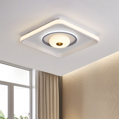 White Square/Rectangular Ceiling Lamp Modern Metallic LED Flush Mount Light with Donut Plastic Shade