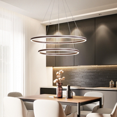 2/3/4 Tiers Tapered Kitchen Bar Pendant Acrylic Minimalistic LED Chandelier Lighting in Brown