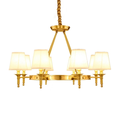 3/6/8-Light Cone Shade Drop Lamp Traditional Style Gold Finish Fabric Chandelier Light for Living Room
