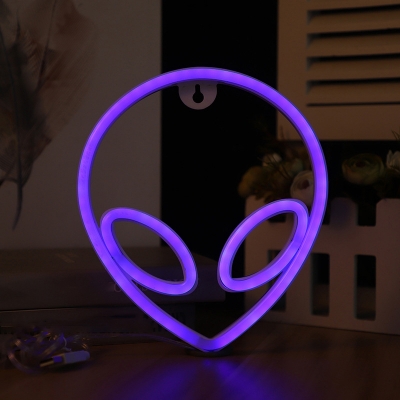 Alien Head Childrens Bedroom Night Light Plastic Kids Style LED Wall Lamp in White, Blue/Pink Light