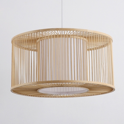 Bamboo Drum Pendant Lamp Contemporary 1-Light 16