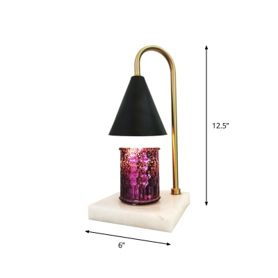 Black/White/Gold Gooseneck Table Light Postmodern 1-Light Metal Night Lamp with Cone Shade and Marble Saucer Base
