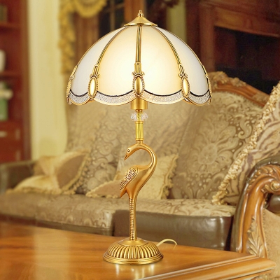 Brass Halcyon Night Table Light Antique Frosted Glass Single Living Room Nightstand Lamp with Bowl Shade
