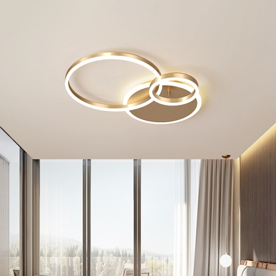 Brushed Gold 3/5-Ring Ceiling Light Stylish Modern Acrylic LED Semi Flush Mount Lamp in Warm/White Light
