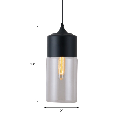 Canning Jar Open Kitchen Ceiling Pendant Clear Glass 1 Light Modern Suspended Lighting Fixture in Black