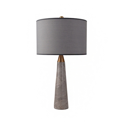 Conical Marble Table Lighting Postmodern 1 Bulb Grey/White Night Lamp with Fabric Shade