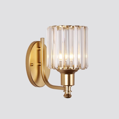 Cylinder/Demilune Wall Sconce Modern Crystal Prism 1 Bulb Gold Wall Mount Lamp for Living Room
