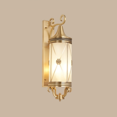 Cylinder Outdoor Lantern Sconce Vintage Clear/Frosted Glass 3 Lights Brass Wall Mounted Lamp