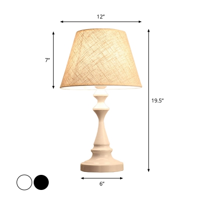 Cylinder/Teardrop Table Lighting Minimalist Metal Single Black/White Nightstand Lamp with Cone Fabric Shade