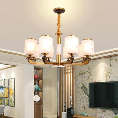 Cylindrical Living Room Up Chandelier Antique White Patterned Glass 6/8 Bulbs Gold Ceiling Hang Light