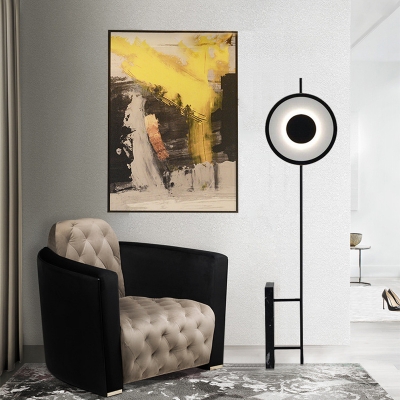 Designer Concentric Round Floor Light Metal Bedside LED Floor Lamp in Black/White with Marble Stand