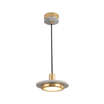 Designer Pot-Lid Pendant Lamp Marble Dining Room LED Ceiling Hang Light in Black/White/Green and Brass