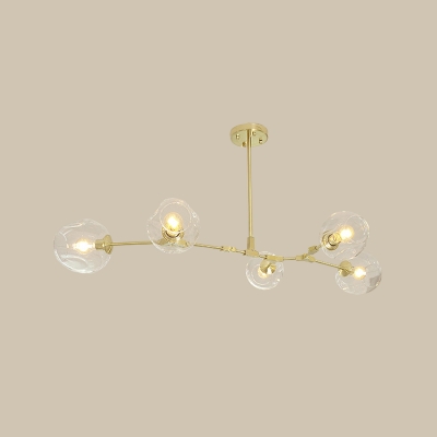 Dimpled Cup Clear Glass Chandelier Modern 5/7 Bulbs Gold Hanging Lamp Kit with Branch Design