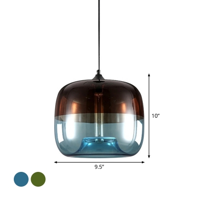 Drum Kitchen Bar Pendant Light Fixture Blue/Green and Brown Glass Single Nordic Hanging Lamp Kit