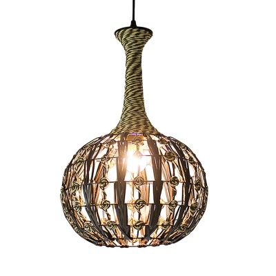 Hut/Cloche/Globe Ceiling Hang Light Asian Rattan 1 Head White Hollowed out Suspension Pendant over Table