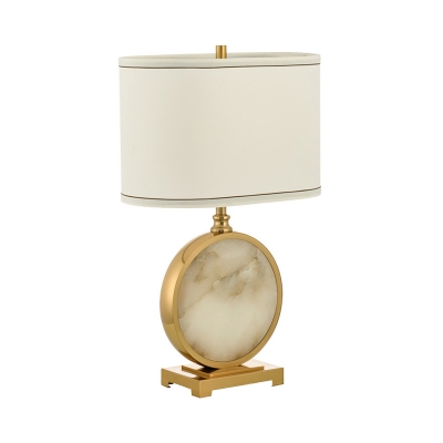 Marble Round Table Lamp Postmodern Style 1-Light Gold and White Night Light with Oval Fabric Shade