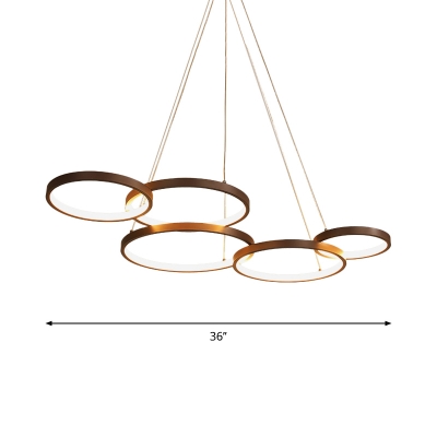 Metal 3/4/5-Ring Chandelier Lamp Simplicity Brown LED Hanging Ceiling Light for Dining Room